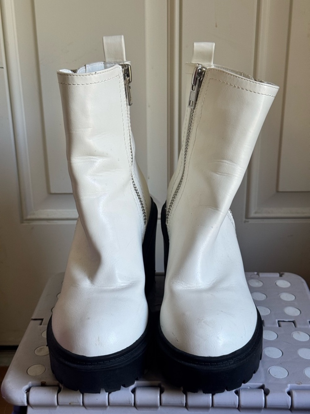 Urban Outfitters White Leather Zip Combat Boots